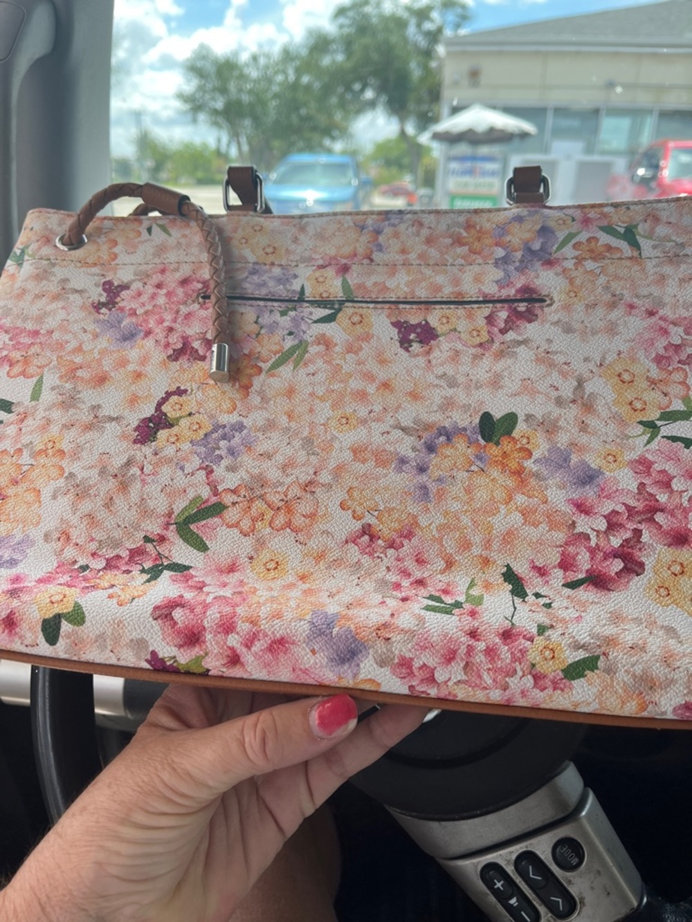 Floral Print Women’s Tote Bag in Pink and Cream